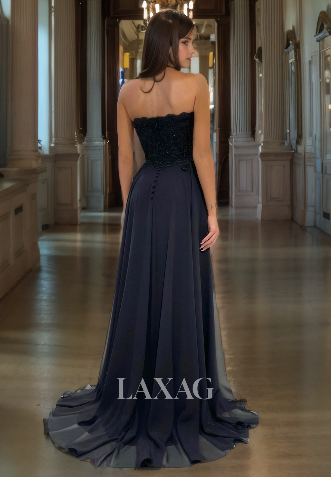 22262 - A-Line Sweetheart Appliques Sleek Satin Party Prom Formal Evening Dress with Slit - Fashionpara