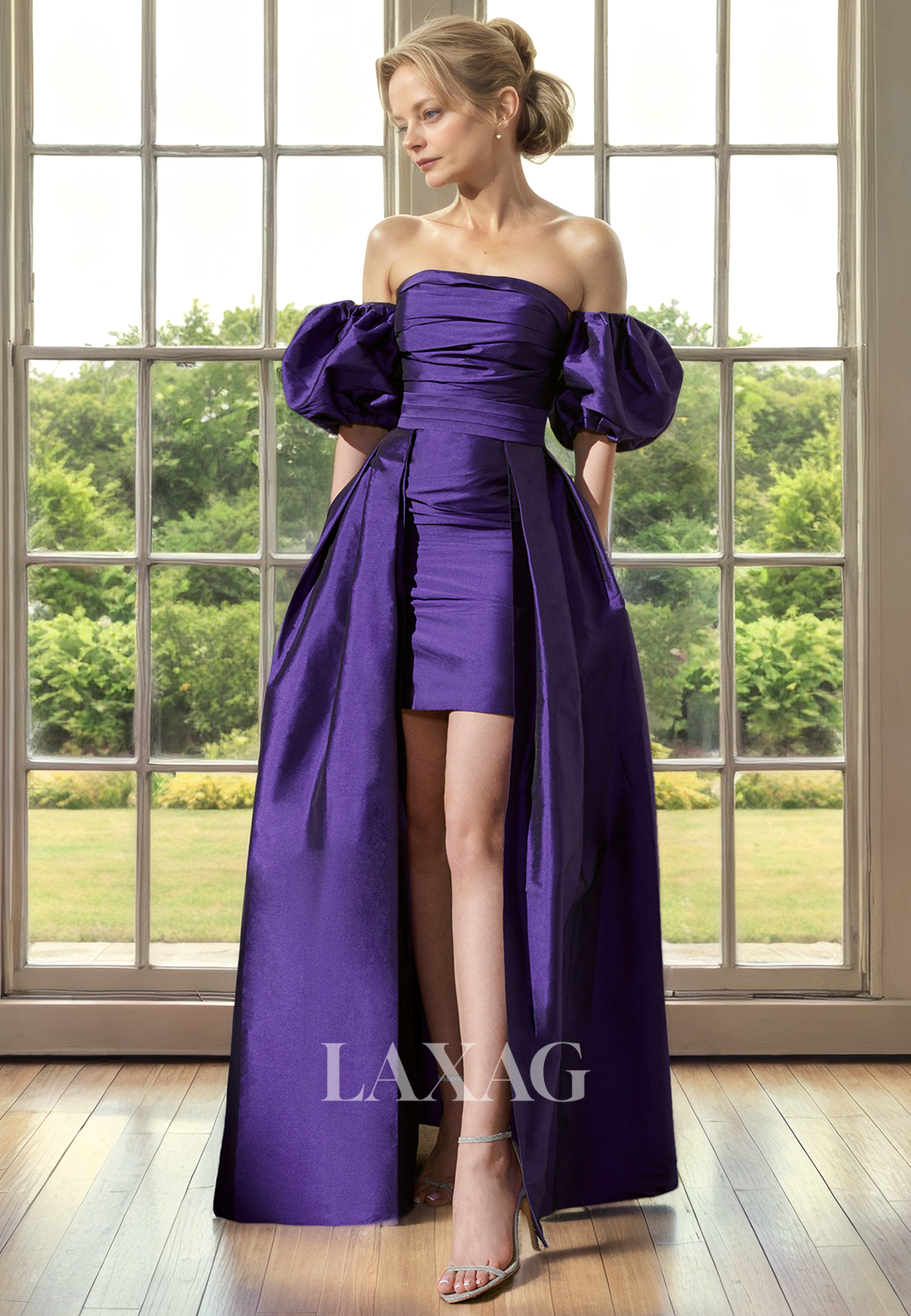 A-Line Strapless Off Shoulder Sleek Satin Mother of the Bride Dress with Train - Fashionpara