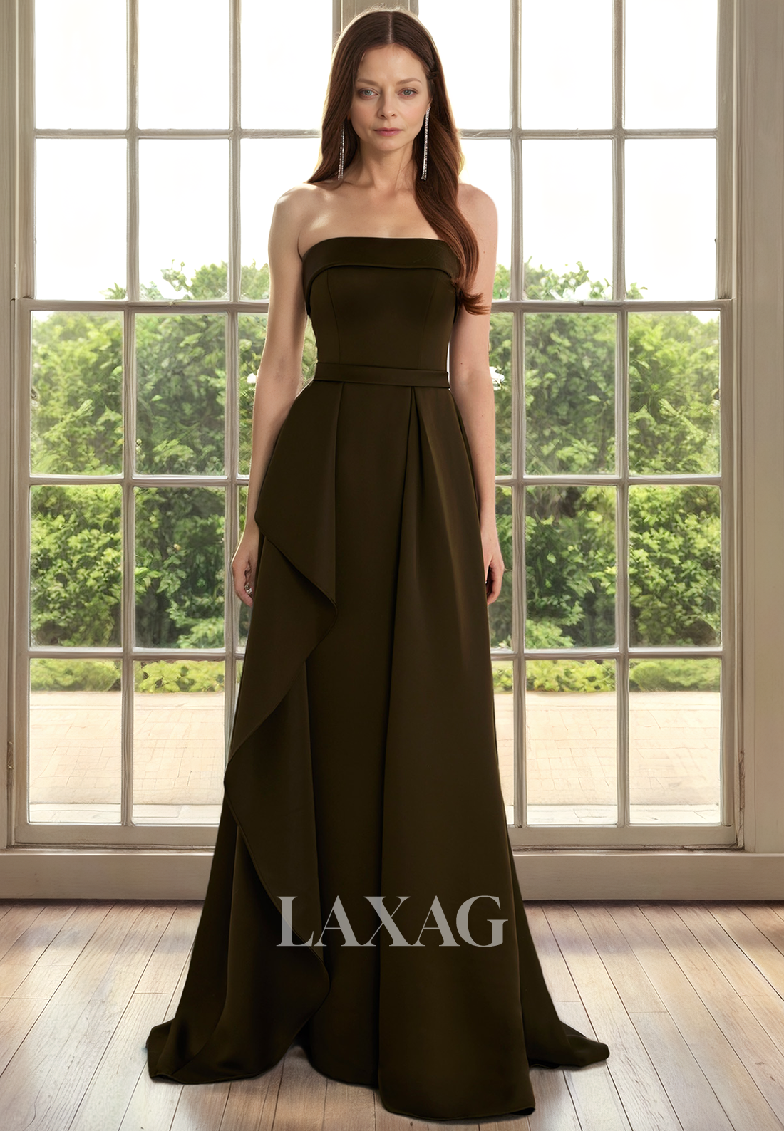 A-Line Strapless Sleek Satin Elegant Mother of the Bride Dress with Train - Fashionpara