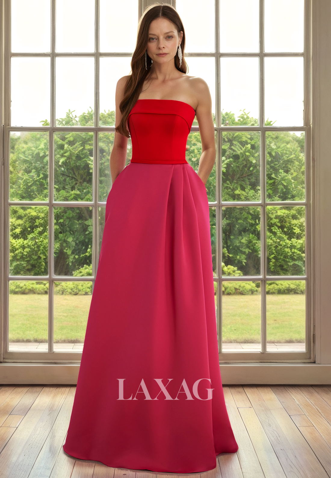 A-Line Strapless Sleek Satin Elegant Mother of the Bride Dress with Train - Fashionpara