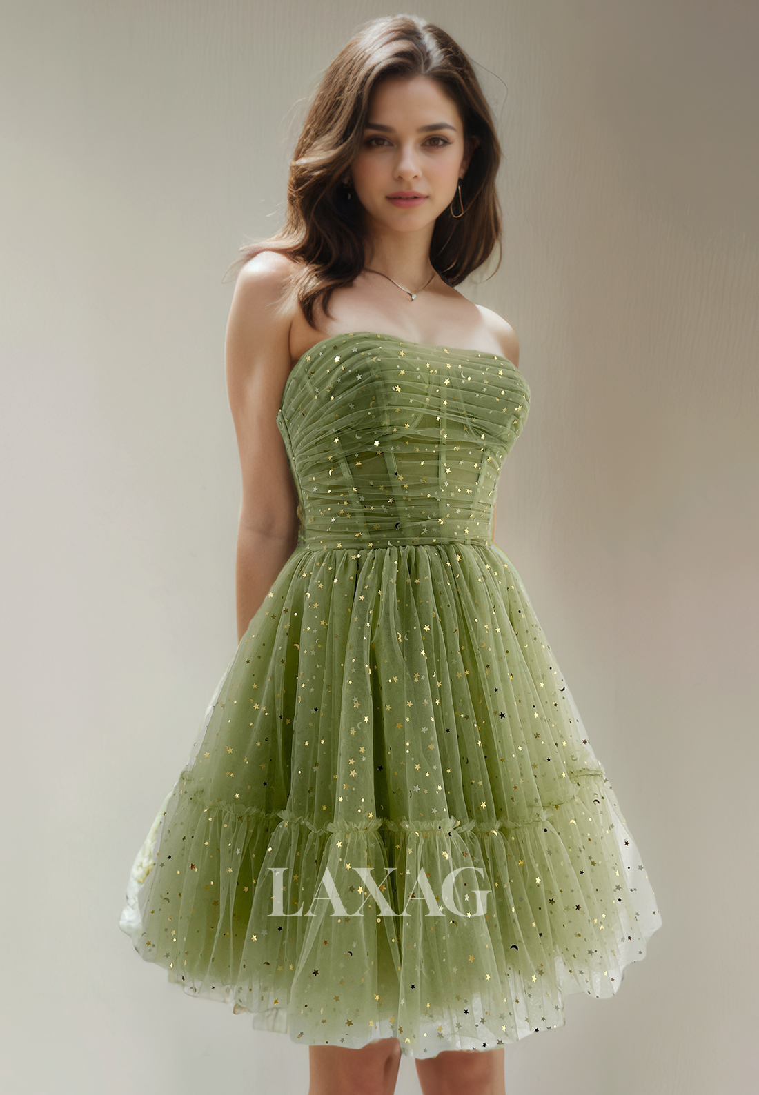 A-Line Strapless Tulle Sequins Elegant Party Homecoming Dress