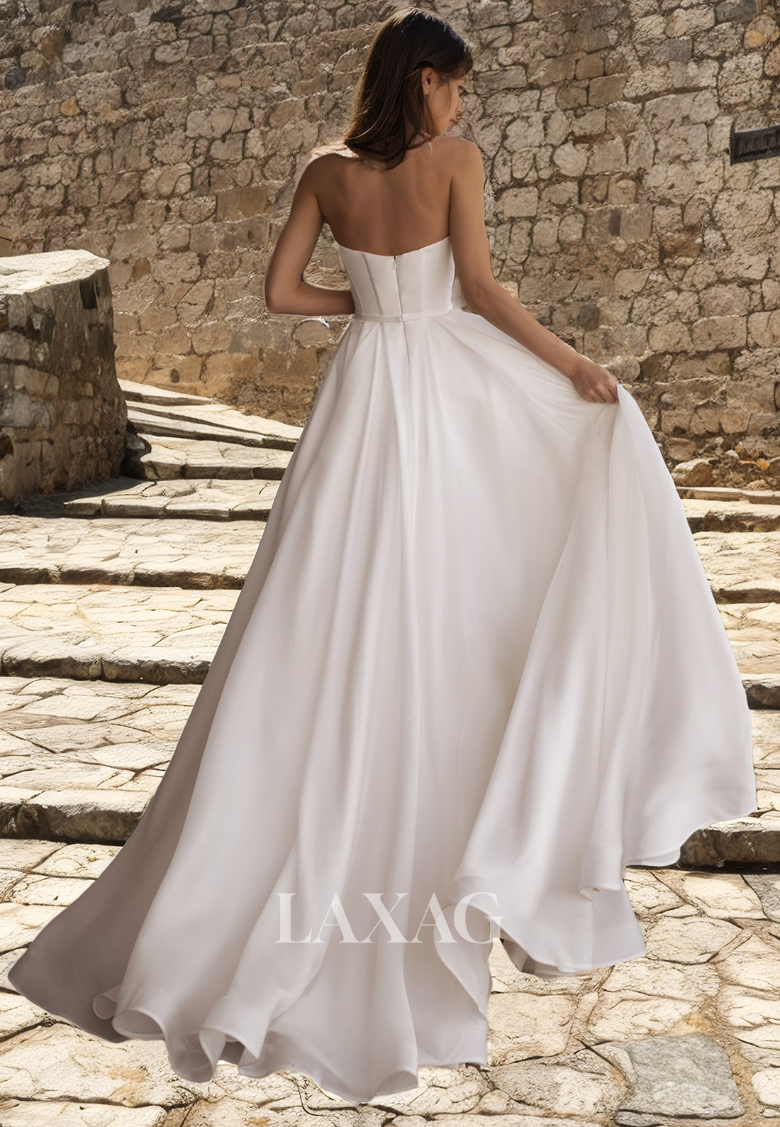 A-Line Sweetheart Chiffon Elegant Wedding Dress with Train - Fashionpara