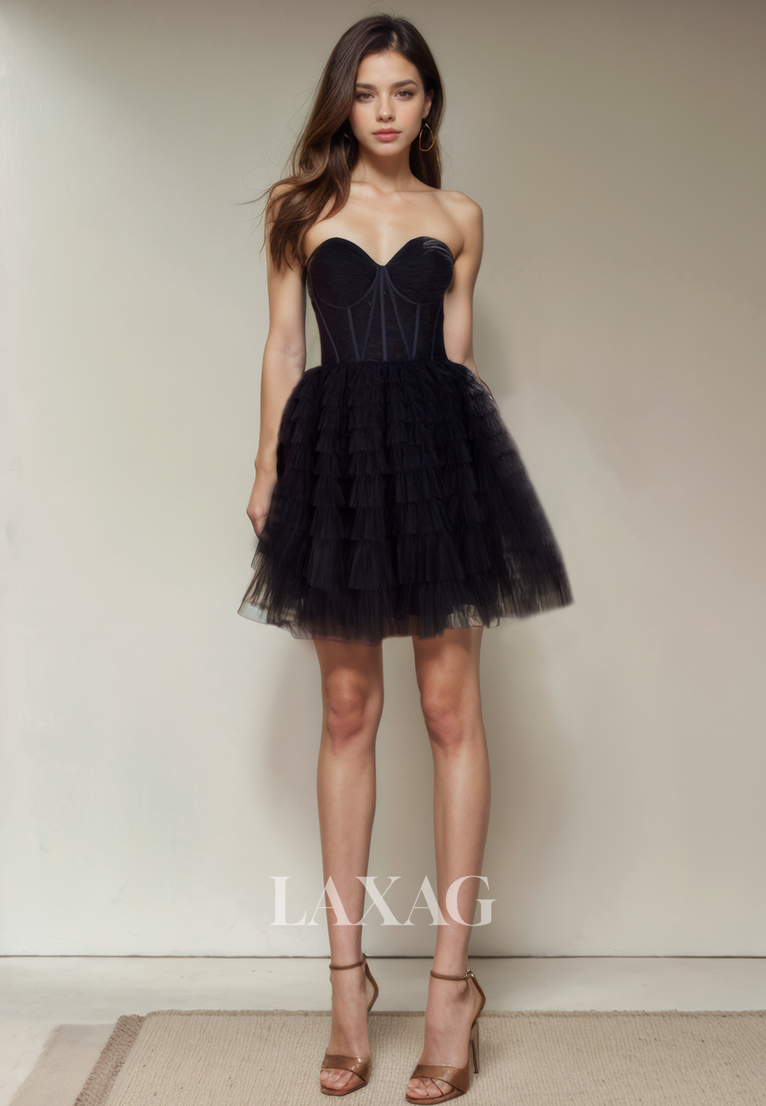 A-Line Sweetheart Strapless Tulle Tiered Elegant Party Homecoming Dress