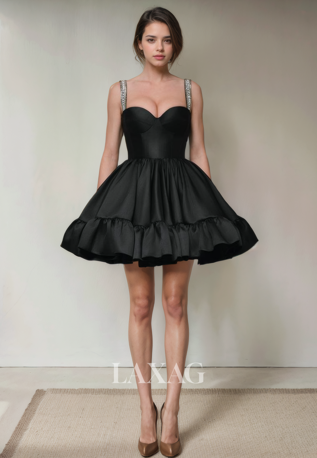 A-Line Sweetheart Straps Beaded Sleek Satin Elegant Party Homecoming Dress