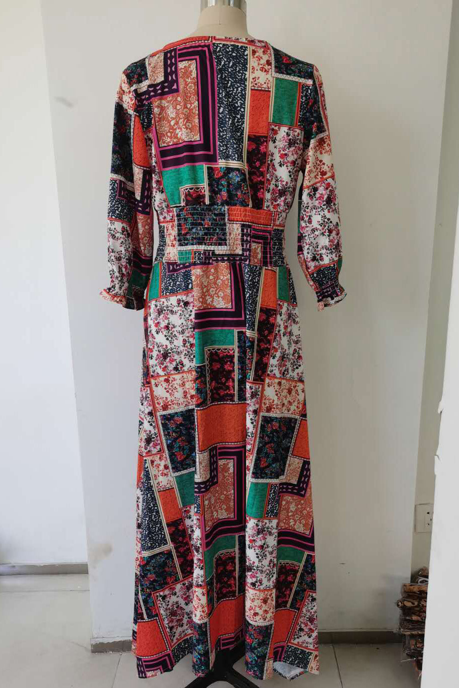 A-Line V-Neck Print Maxi Dress