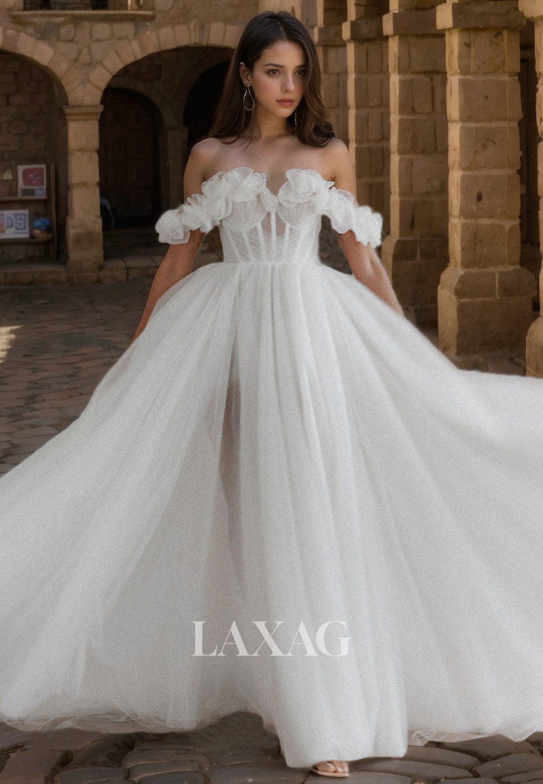 A-Linie Off Shoulder Tulle illsuion Elegant Wedding Dress - Fashionpara