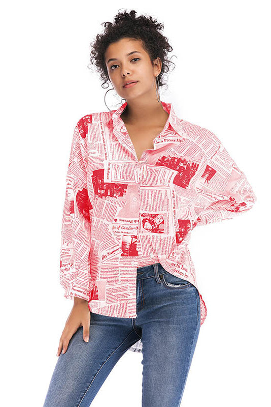 Alphabet Printed Single Breasted Lapel Paper Blouse - Mislish