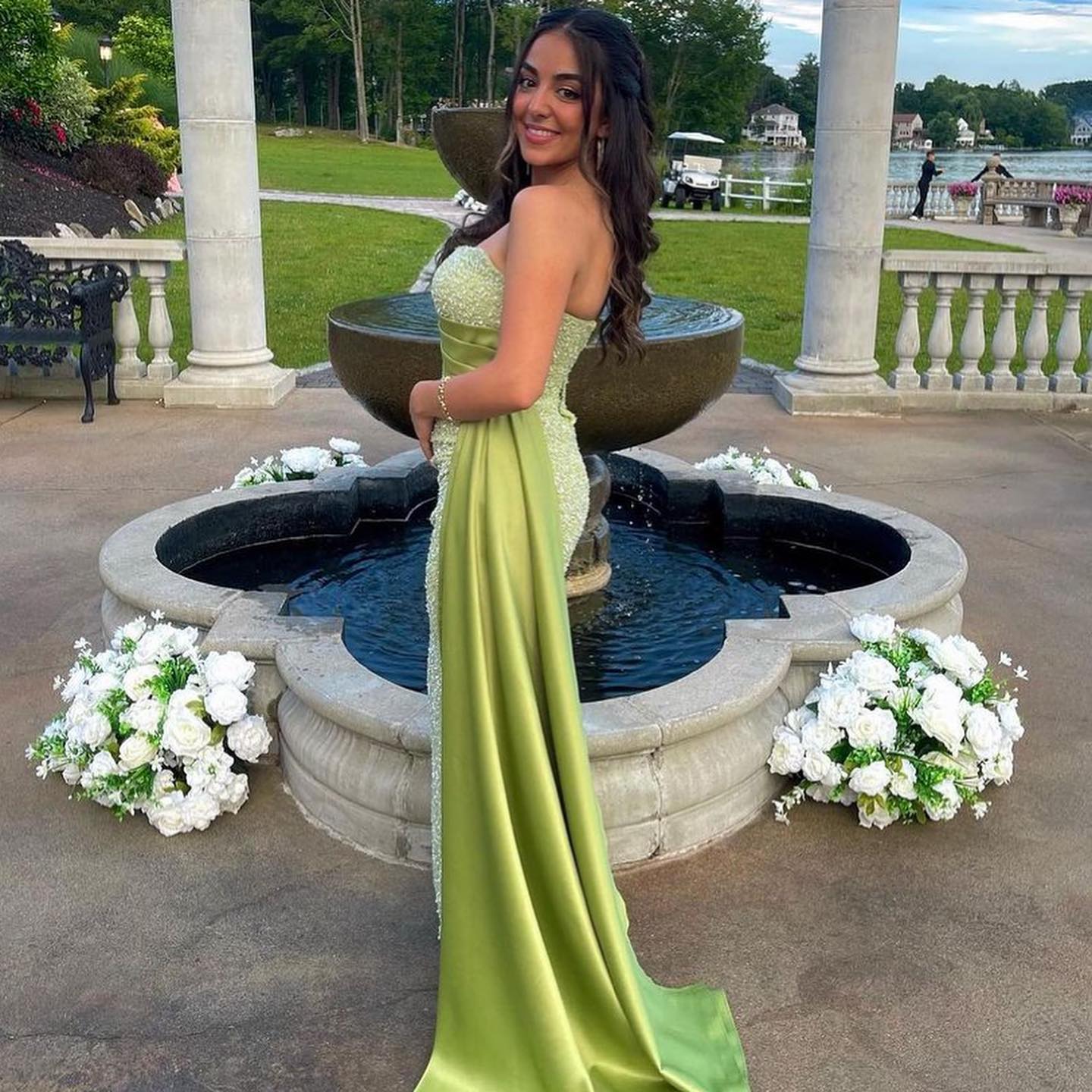 Amazing Column One-Shoulder Sleeveless Satin Split Front Prom Gown with Chic Appeal - Fashionpara