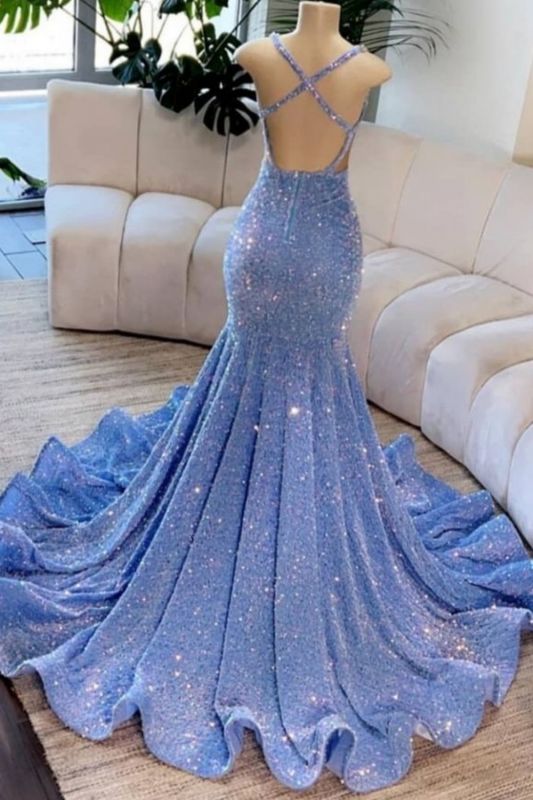 Stunning Sleeveless Glitter Mermaid Prom Dress with Gold Crystals for Evening Gown - Fashionpara