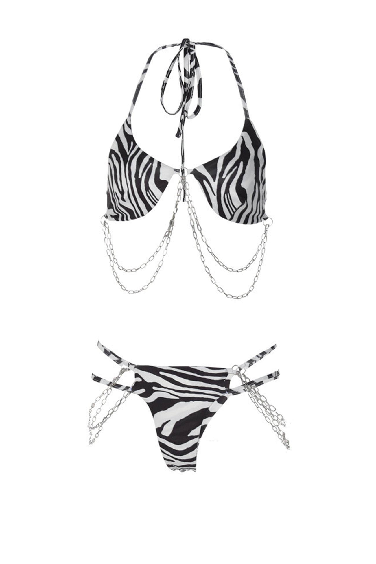 Animals Print Tie-back Chain Bikini Suits