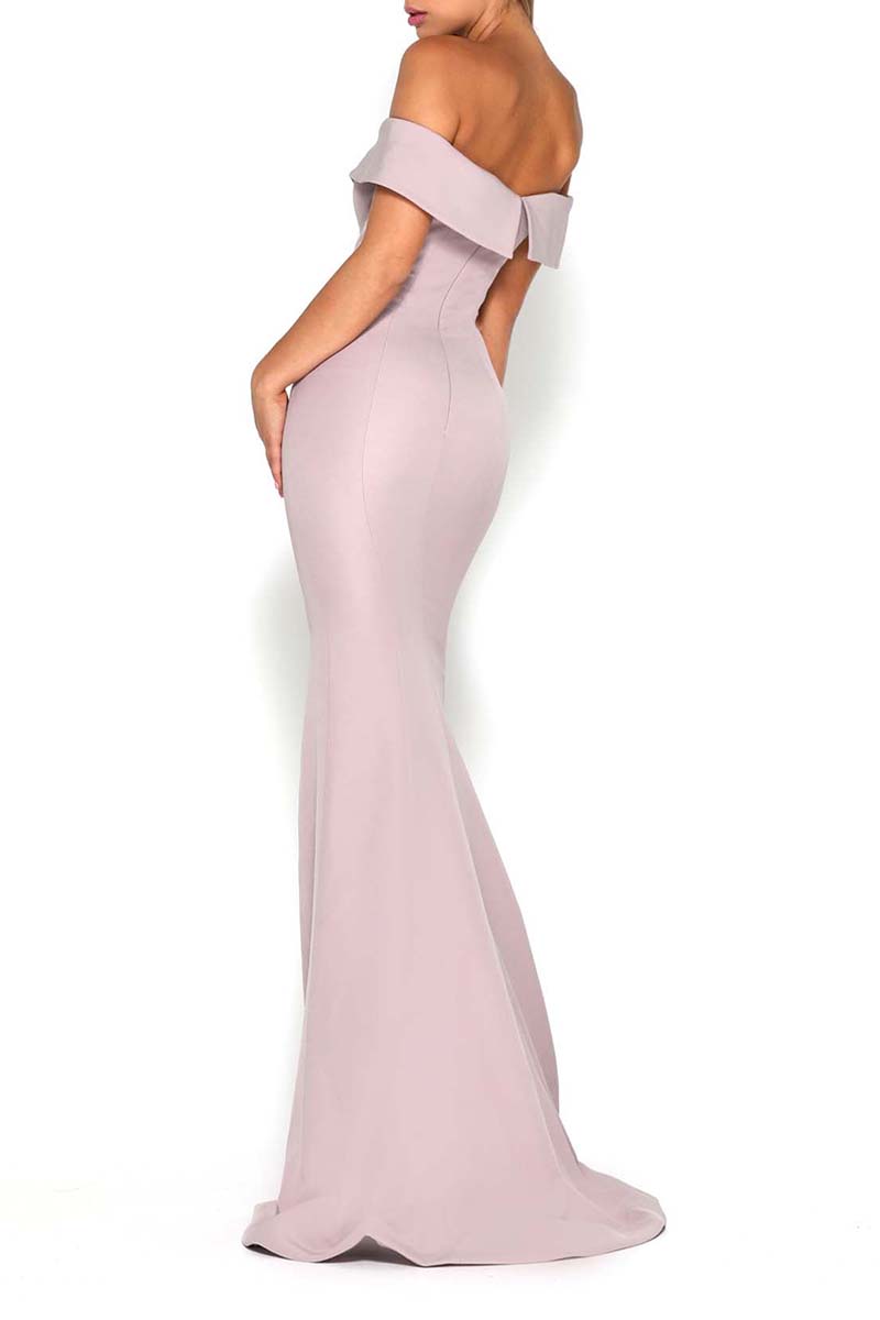 B4239 - Off-Shoulder Sleeveless Ruched Satin Mermaid Long Bridesmaid Dress