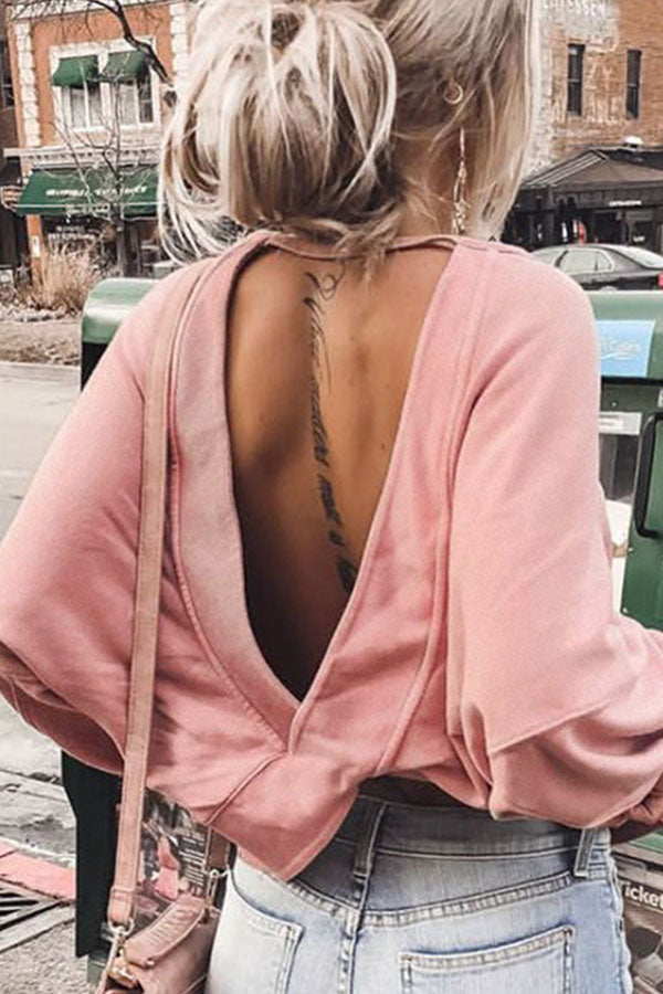 Scoop Backless Plus Size Sweatshirt