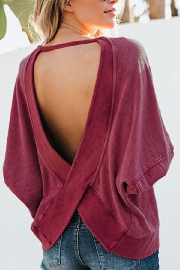 Scoop Backless Plus Size Sweatshirt