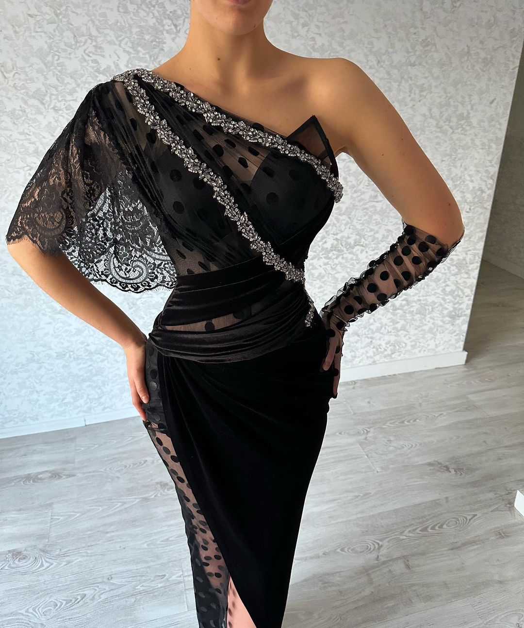 Stunning Long Black Mermaid Lace Off-the-shoulder Dress With Dramatic Slit - Fashionpara