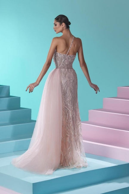 Stunning Long Mermaid One Shoulder Lace Tulle Prom Dress with Slit - Fashionpara