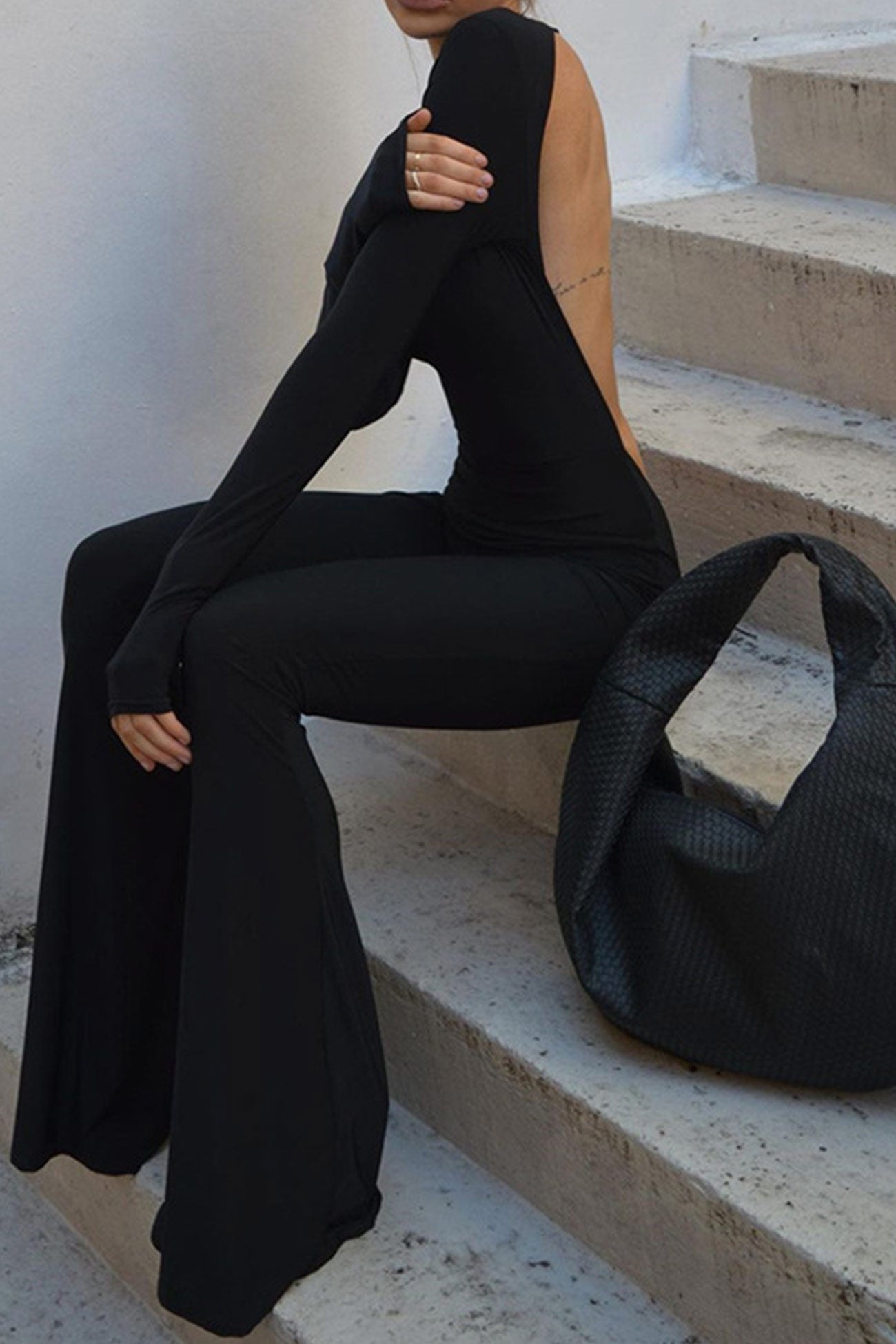 Black Backless Wide Leg Jumpsuits