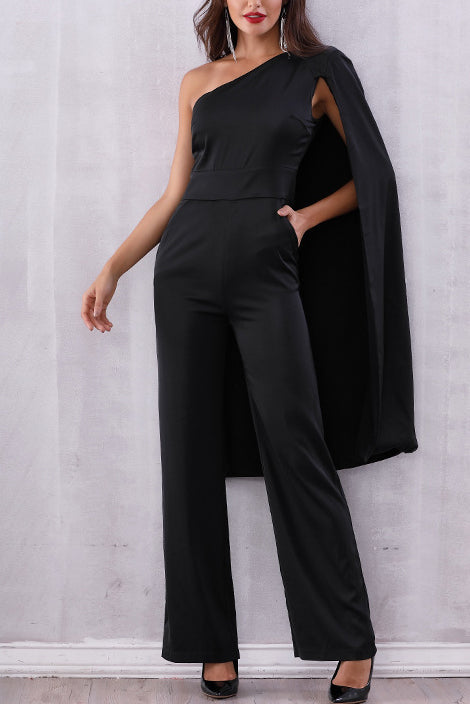 Black Batwing Sleeve Fitting Jumpsuit - Mislish