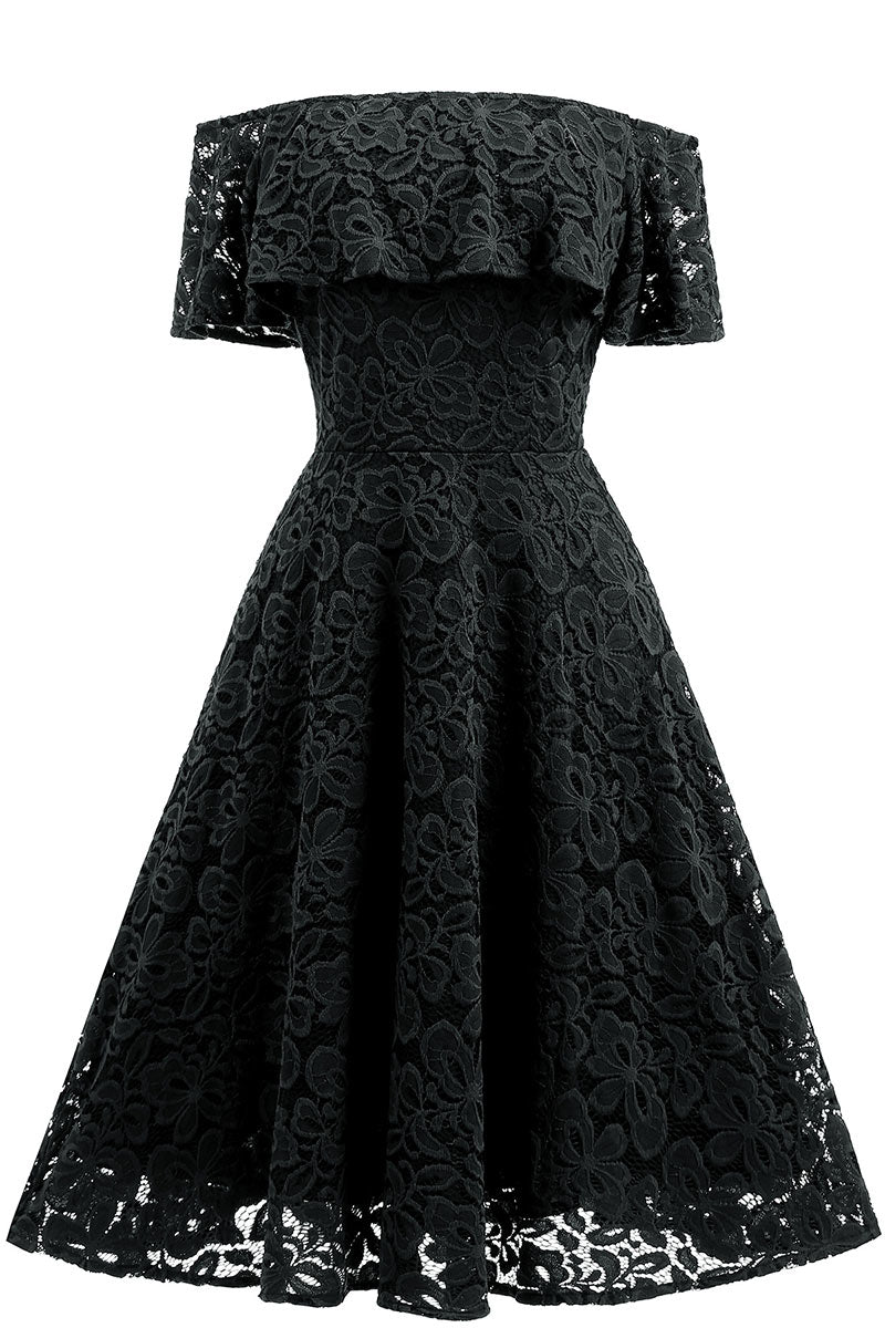 Dark Navy Lace A-line Homecoming Dress