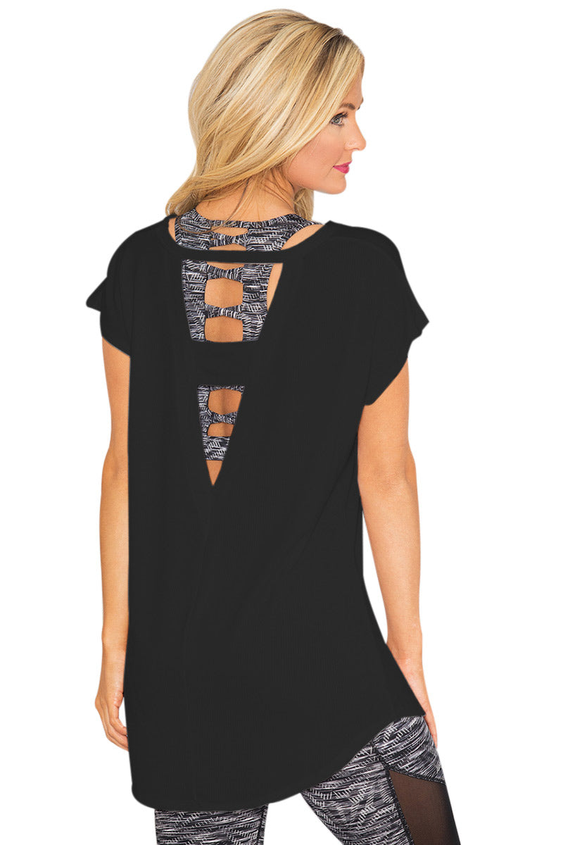 Black Round Neck Cutout Back T-shirt