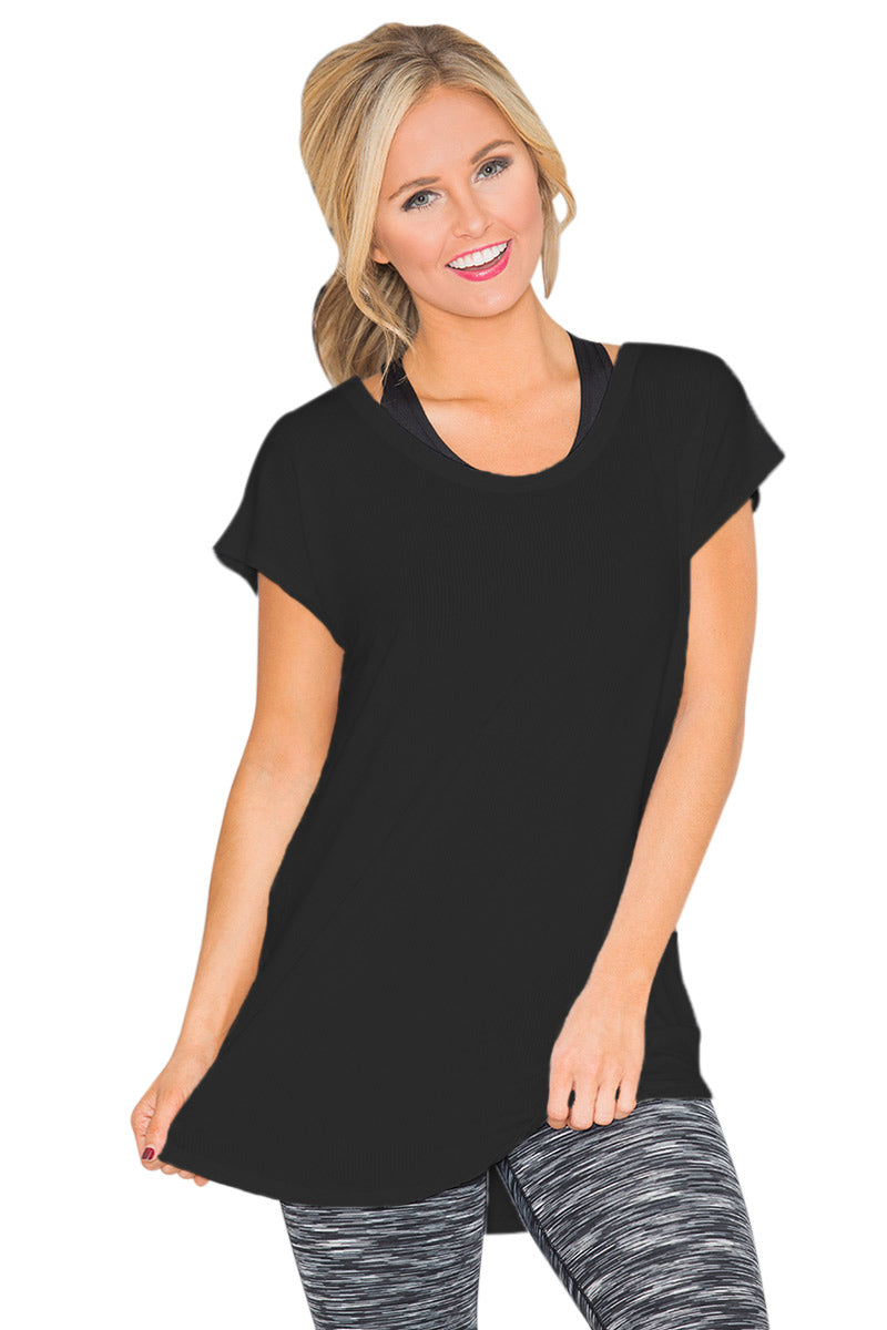 Black Round Neck Cutout Back T-shirt - Mislish