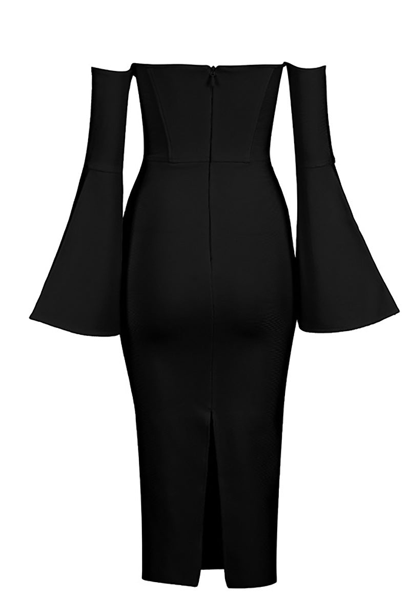 Black Strapless Sexy Bandage Dress With Long Sleeves