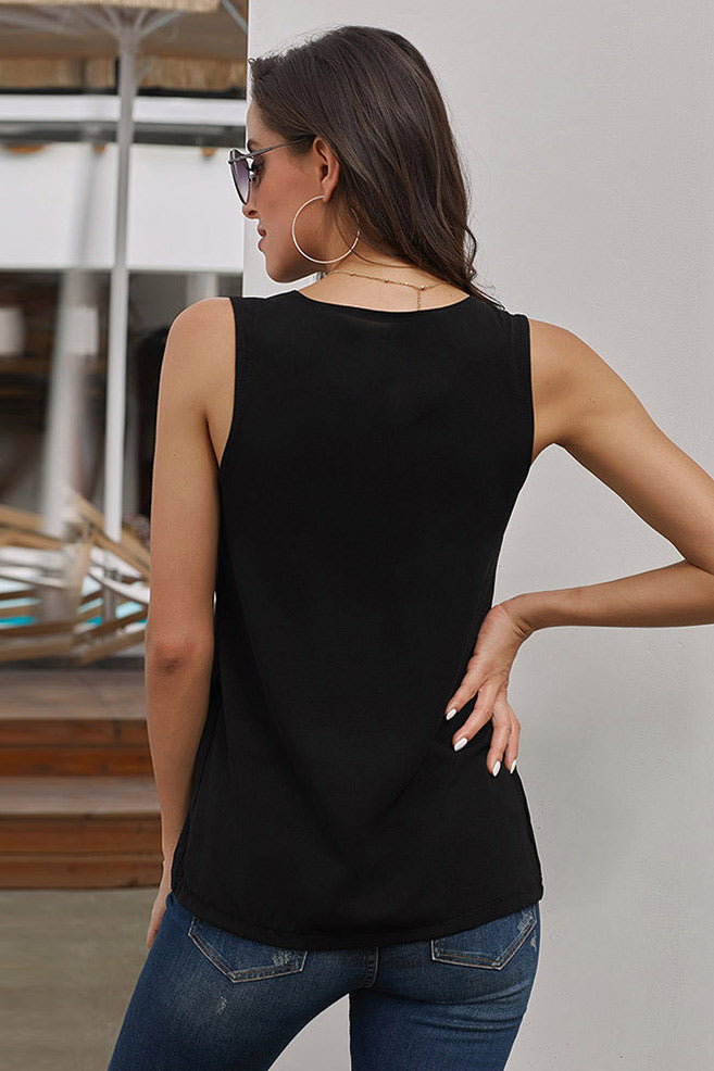 Black V-neck Half Zip Sleeveless Blouse