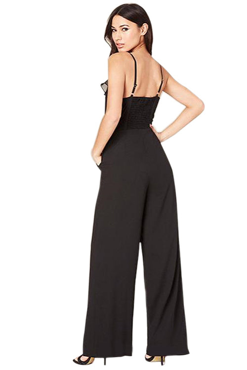 Black V-neck Ruffled Empire Waist Jumpsuit