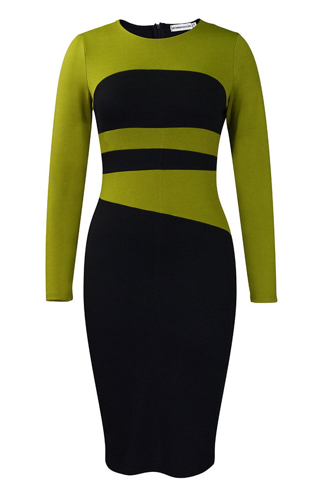 Black And Royal Blue Long Sleeve Bodycon Dress