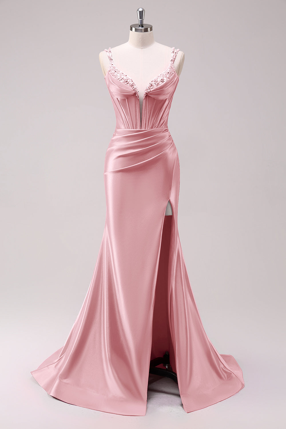 Mermaid Corset Sequined Long Fuchsia Prom Dress with Slit