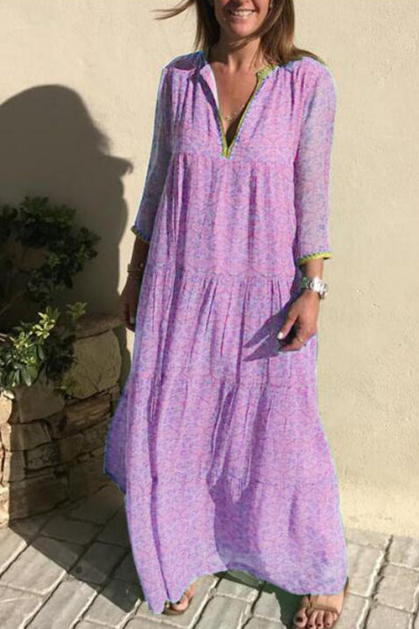 Bohemian Printed V-neck Maxi Dress - Mislish