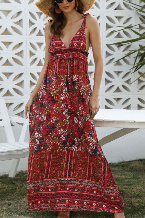 Boho Backless Floral Vacation Dress - Mislish