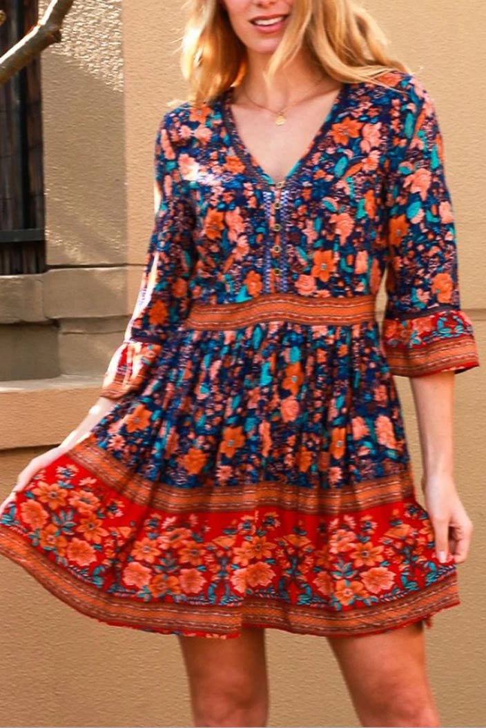 Boho Ruffles Printed Vacation Dress - Mislish