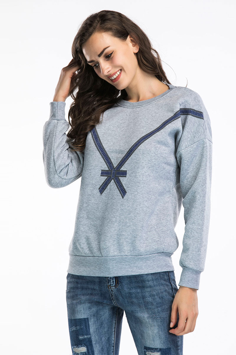 Bowknot Print Sweatshirt With Long Sleeves