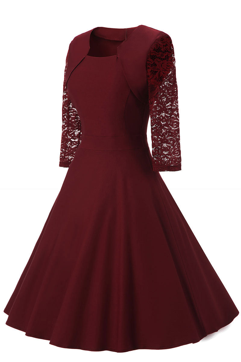 Burgundy A-line Prom Dress With Half Sleeves