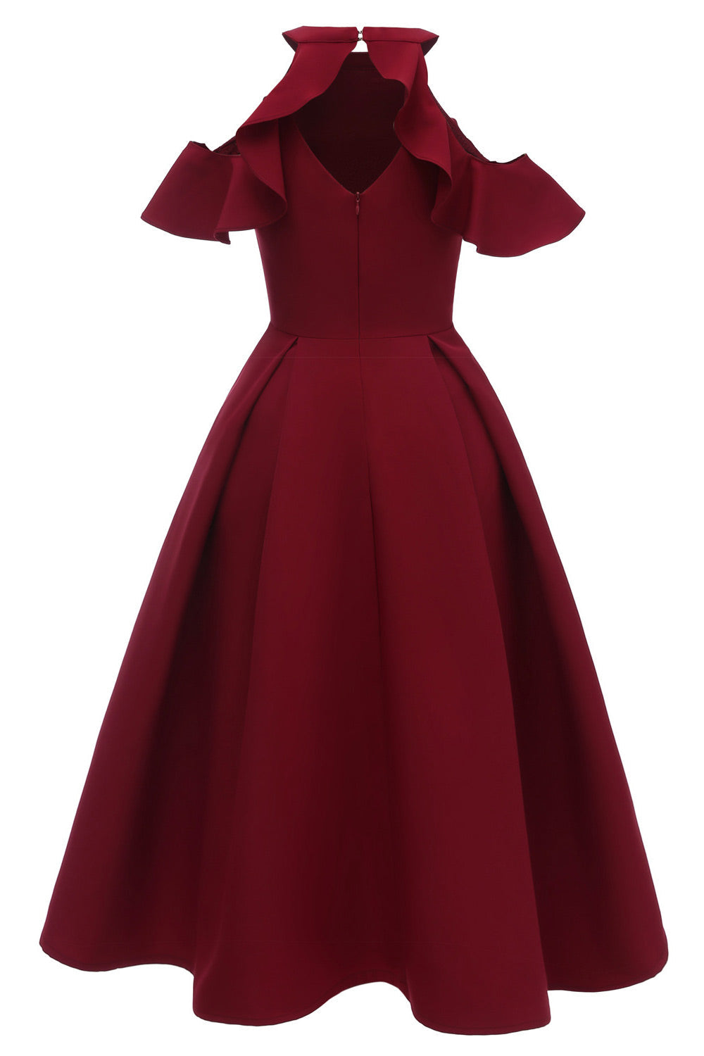 Burgundy Fit And Flare Ruffled Off-the-shoulder Homecoming Dress