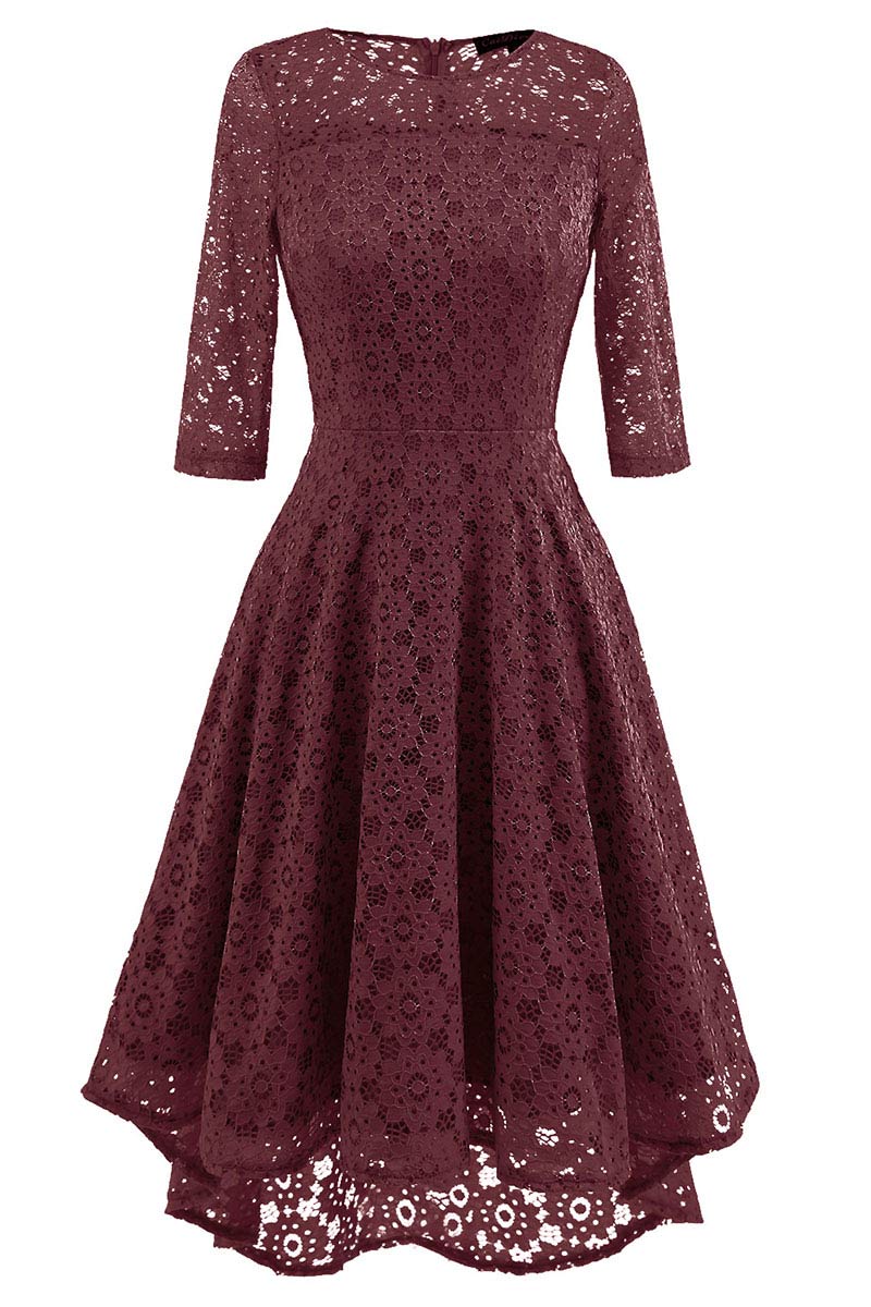 Burgundy Lace A-line Prom Dress With Sleeves