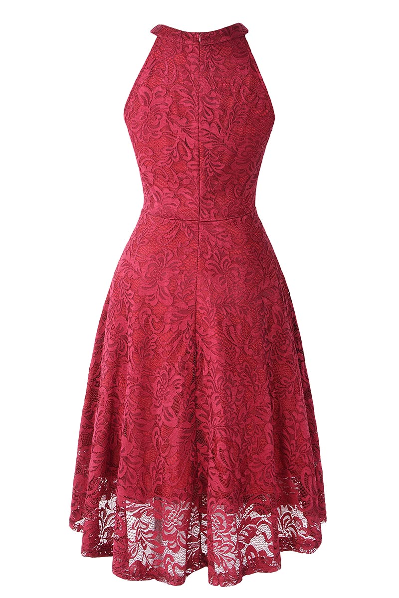 Burgundy Lace A-line Sleeveless Cocktail Dress