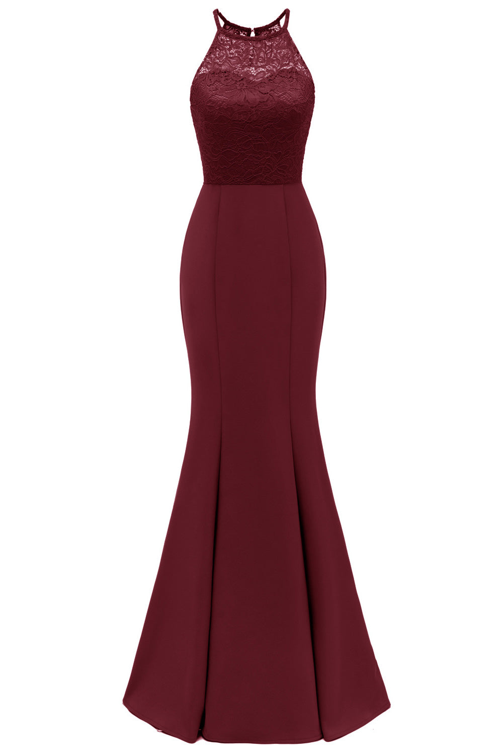 Burgundy Lace Mermaid Long Prom Dress