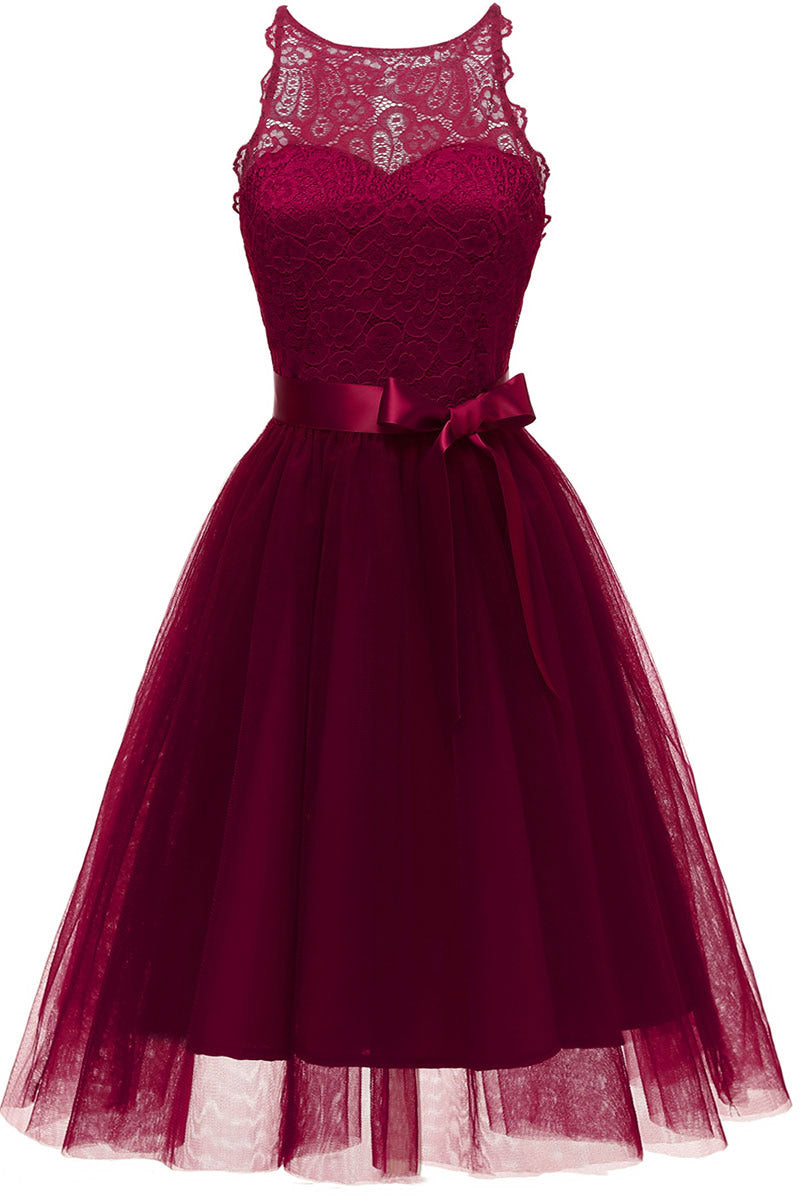 Burgundy Sleeveless Cut Out A-line Party Dress