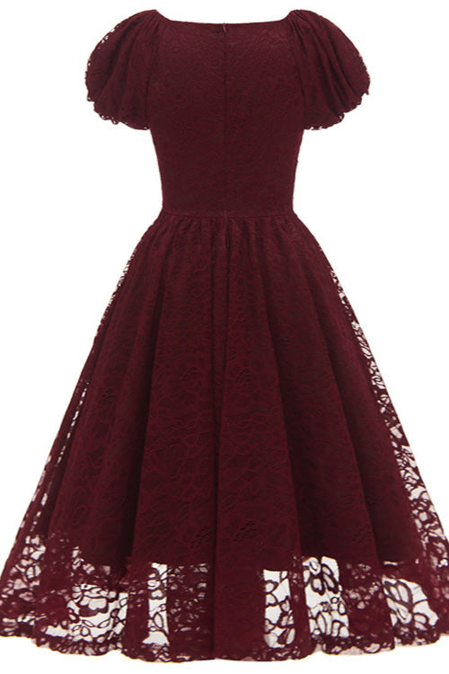 Burgundy Lace A-Line Party Homecoming Dresses