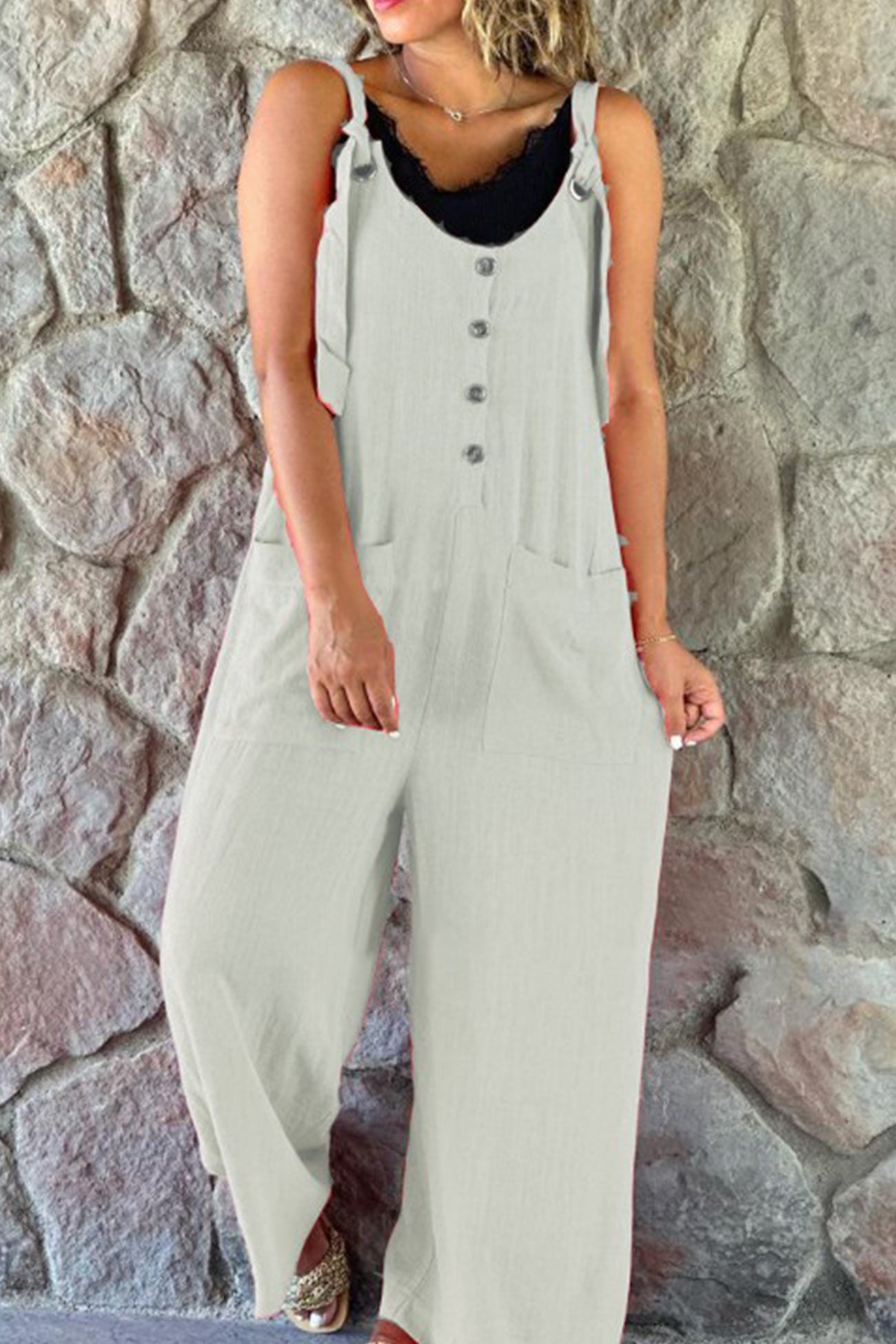 Button Straps Solid Jumpsuits