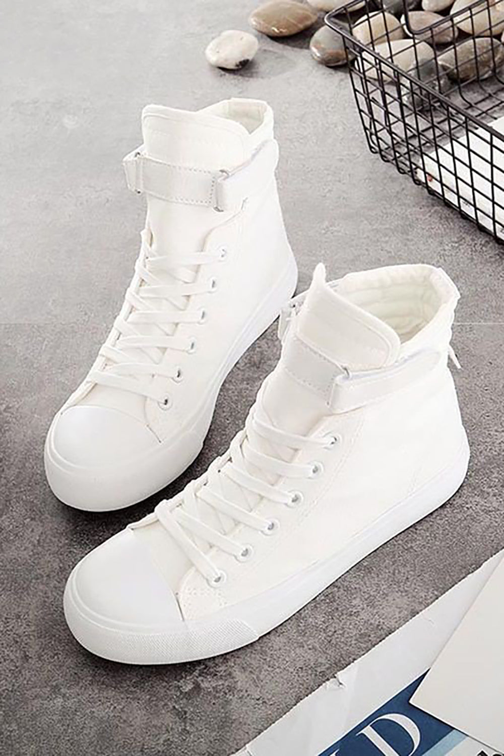 White Buckle High Top Canvas Sneakers