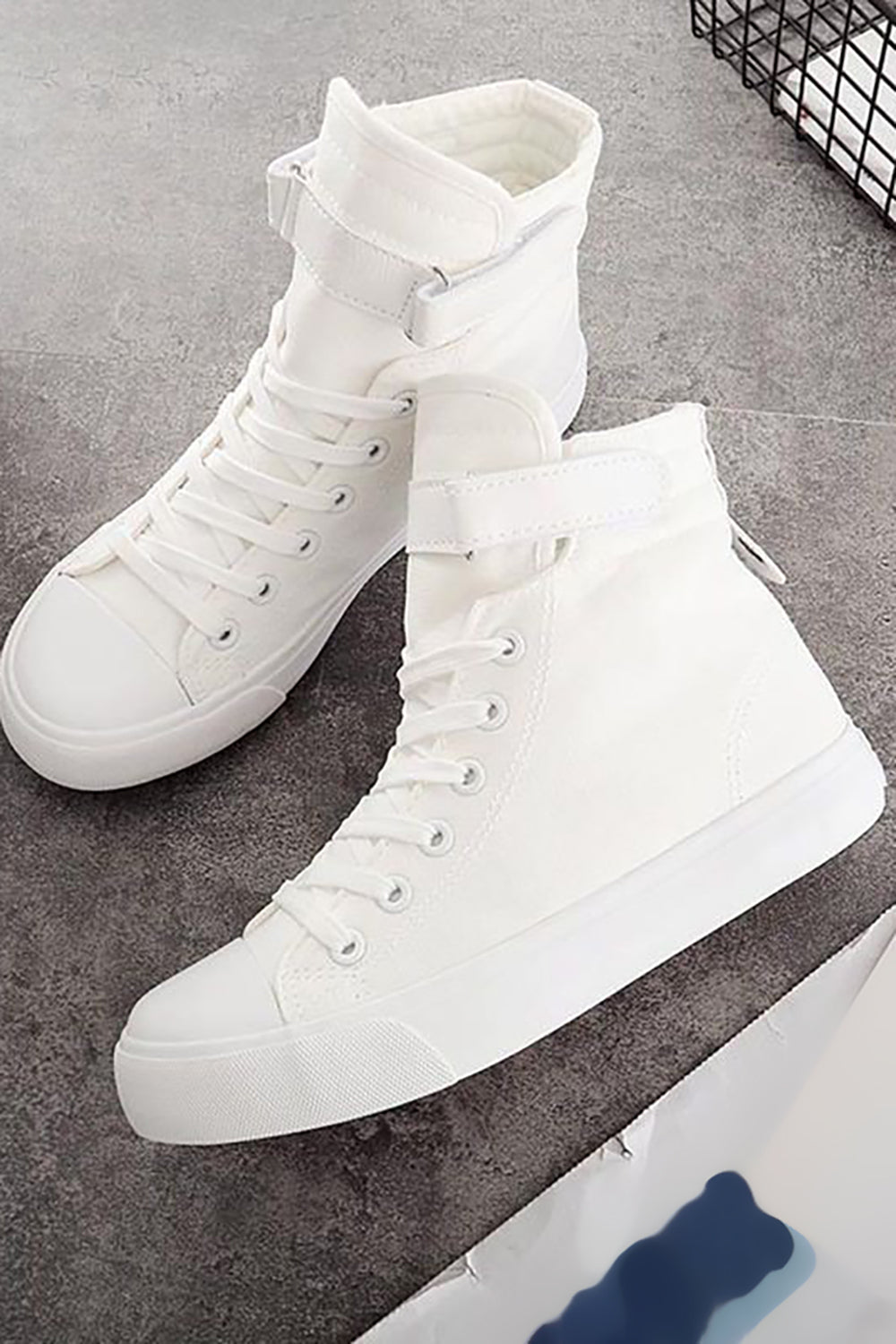 White Buckle High Top Canvas Sneakers