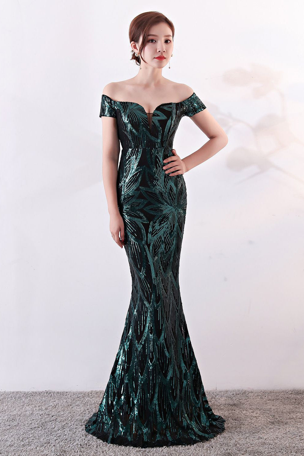 Black Off The Shoulder Mermaid Evening Dress