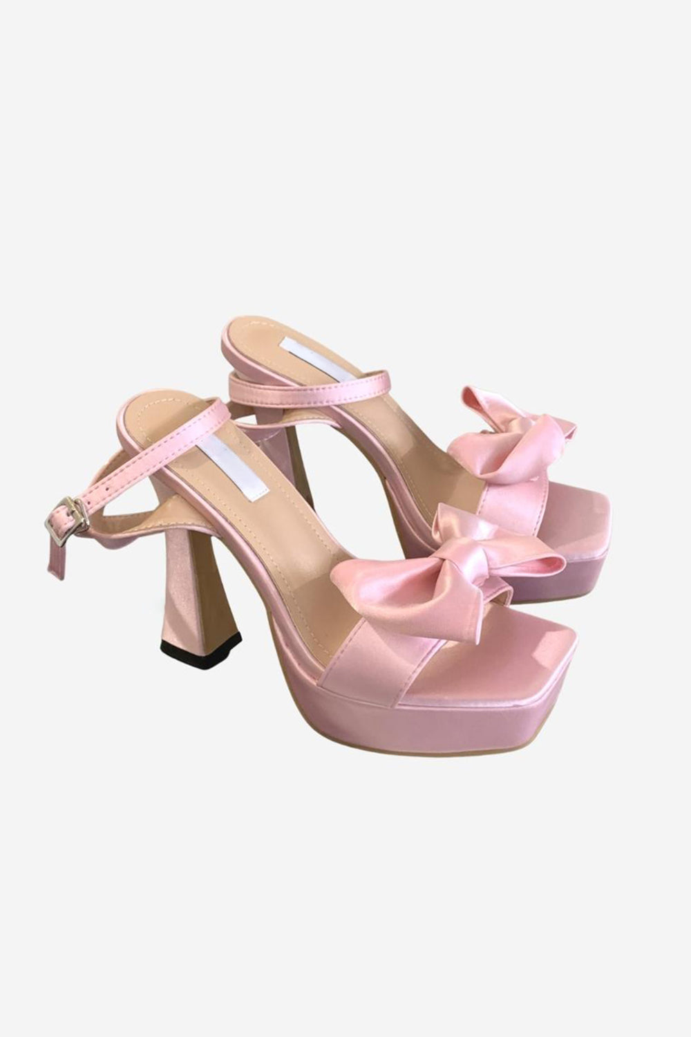 Pink Chunky High Heel Sandals with Bow