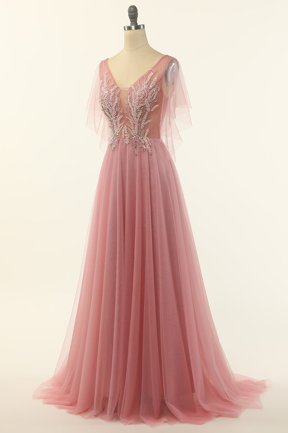 Blush Beading Tulle A-line Prom Dress