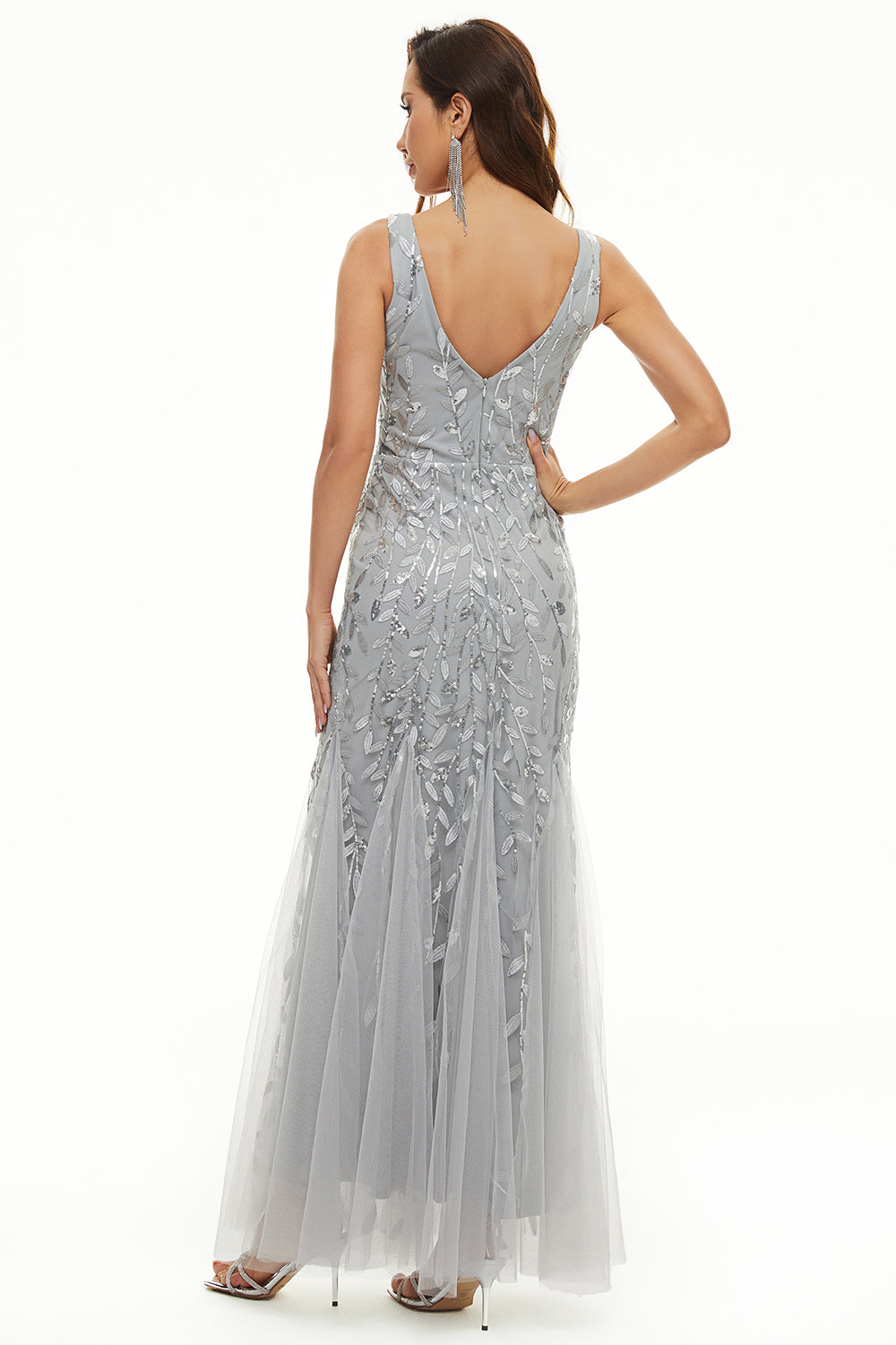 Leaves Sequins Tulle Long Formal Dress