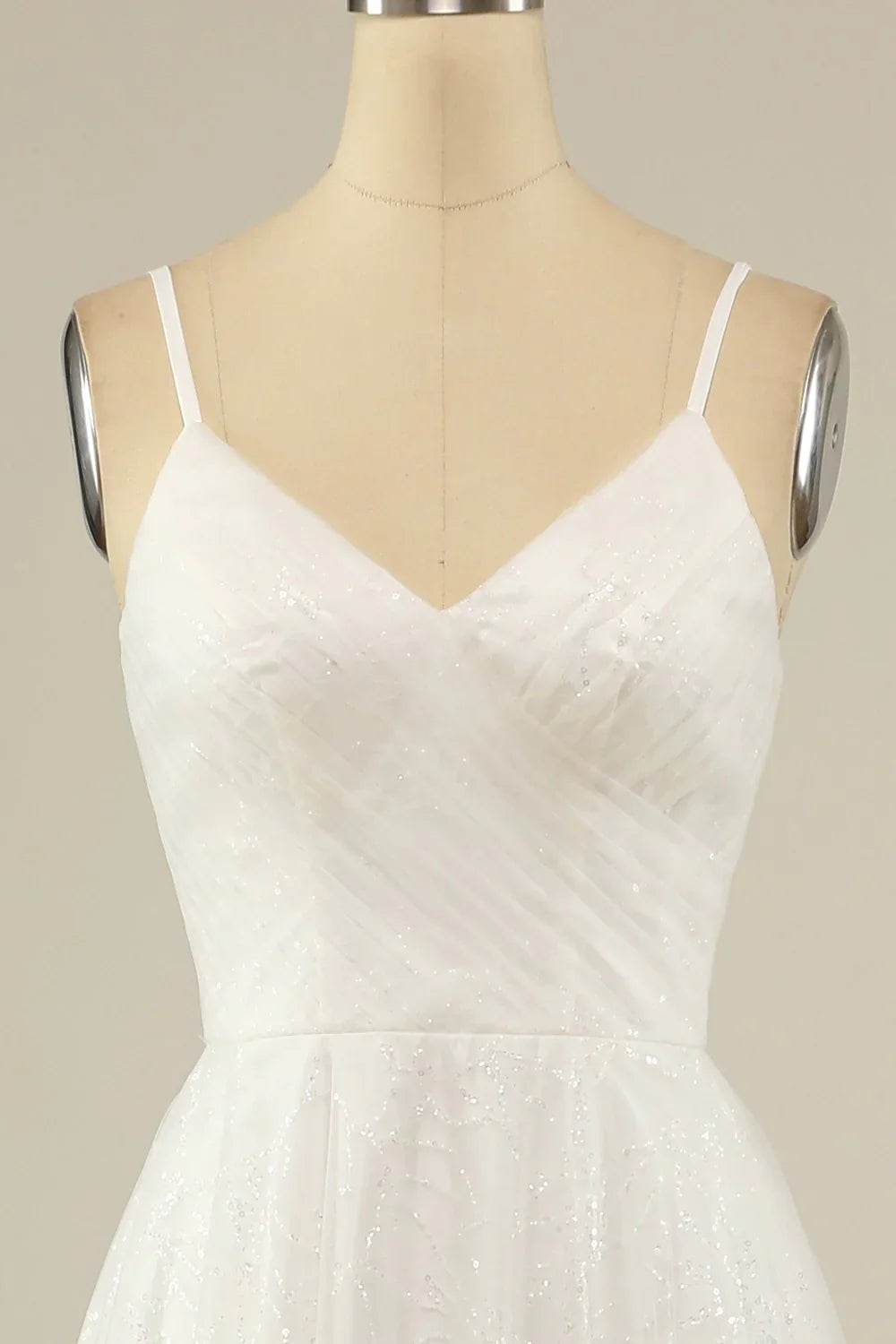 A Line Spaghetti Straps White Tulle Party Dress