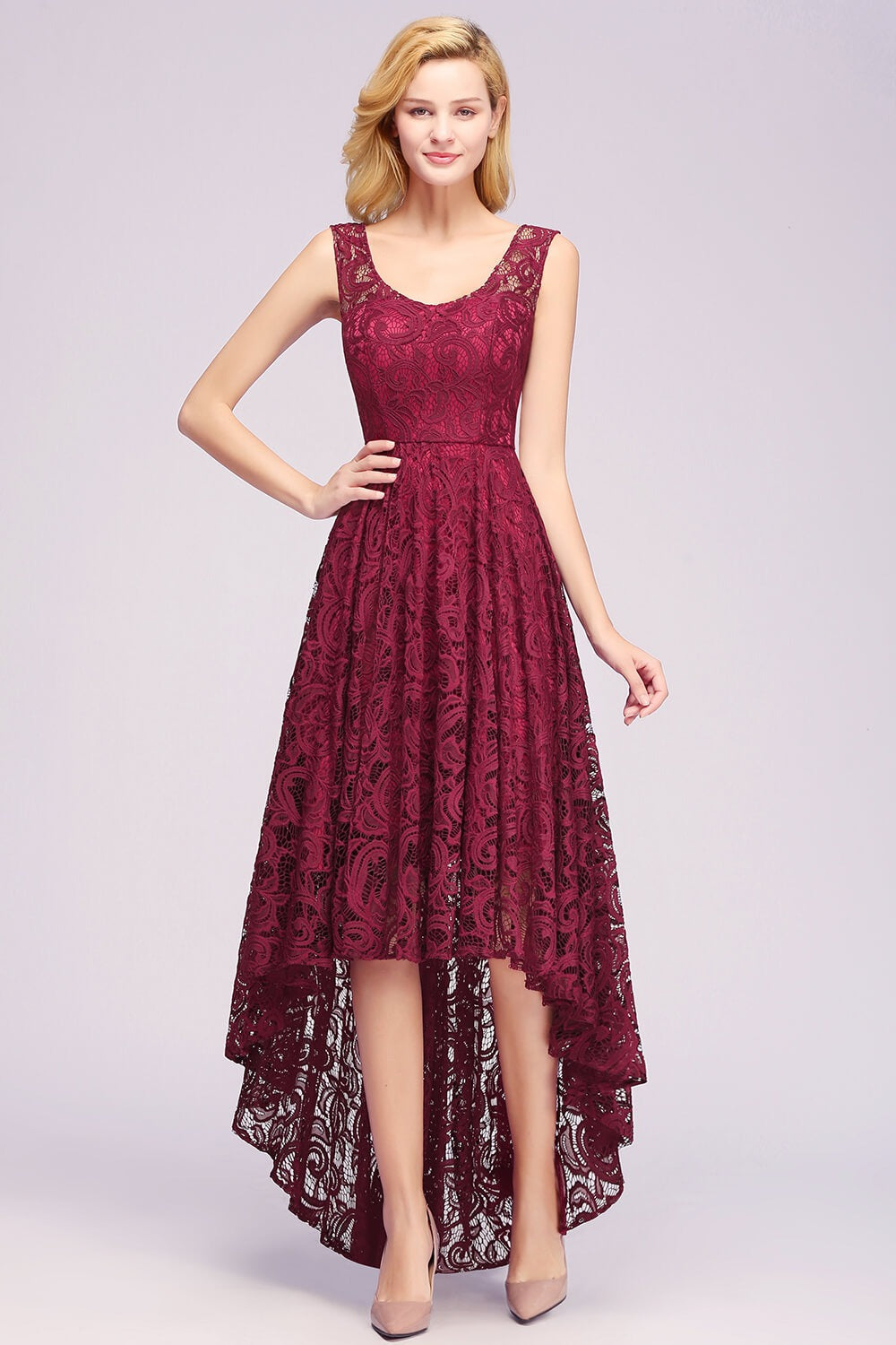 Elegant Scoop Sleeveless Lace Prom Party Dress