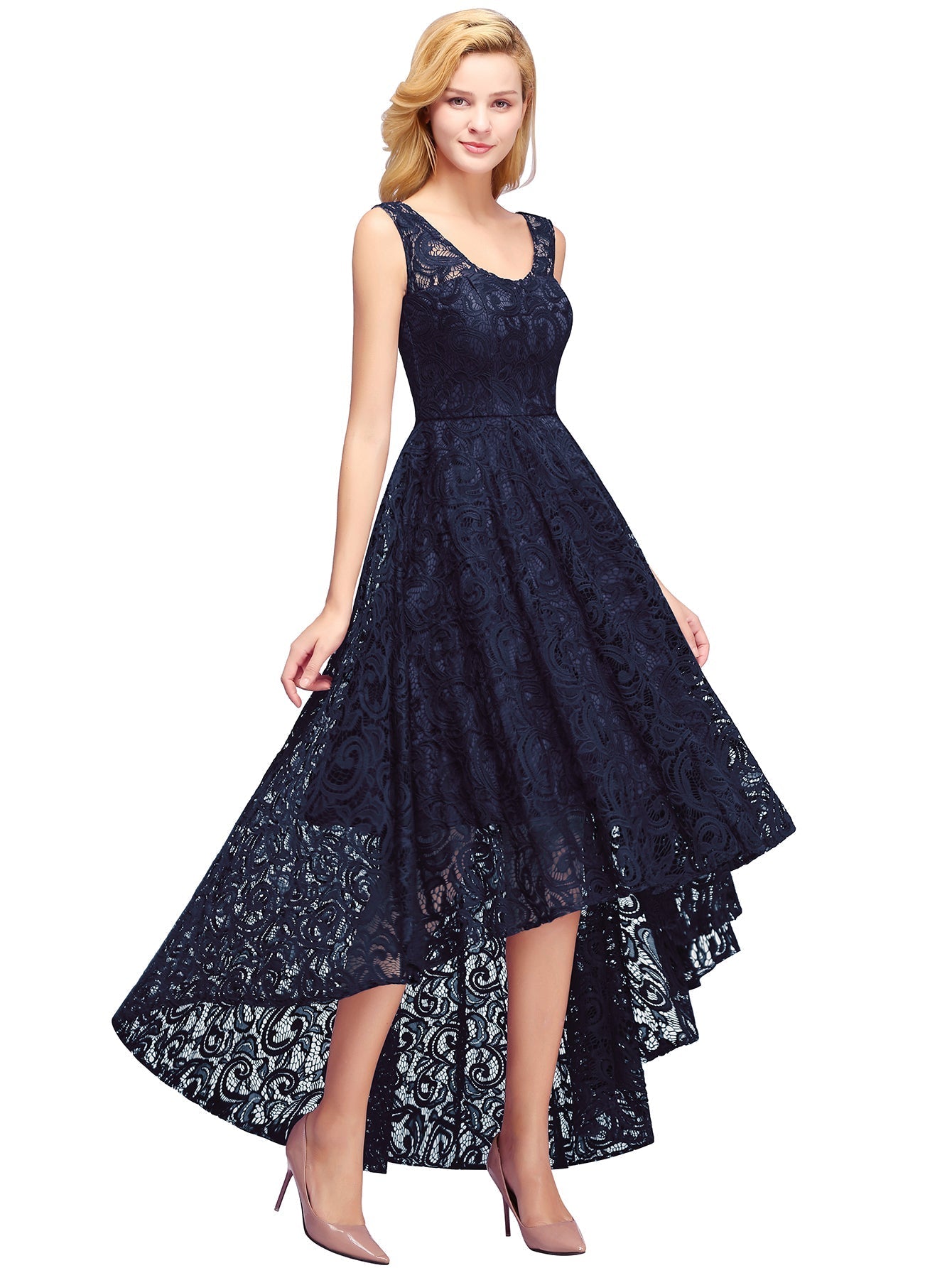 Elegant Scoop Sleeveless Lace Prom Party Dress